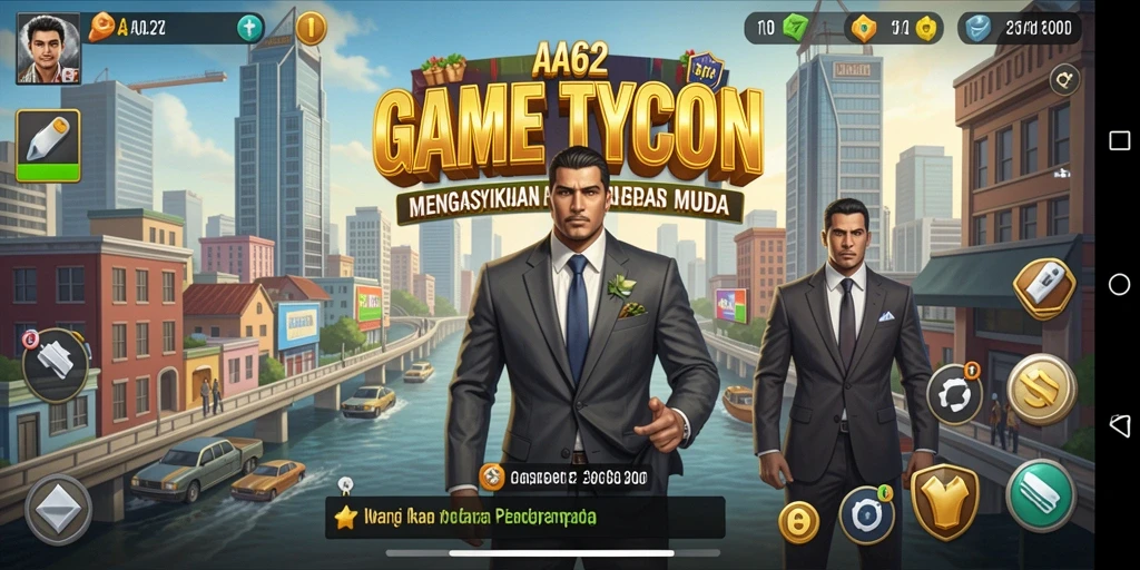 Menggambarkan gameplay seru dalam mengelola bisnis Tycoon.