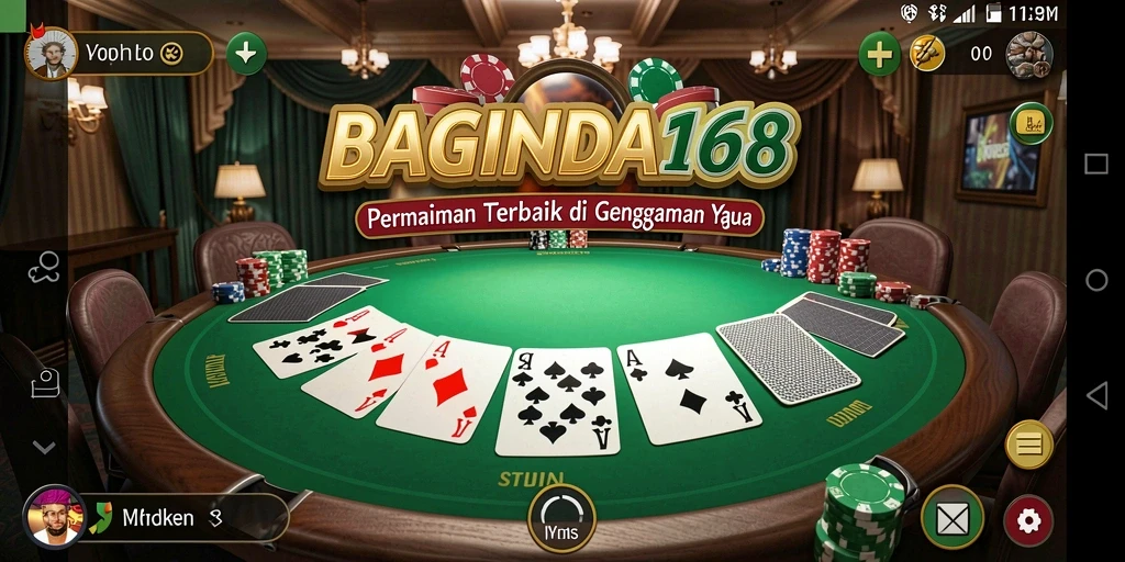Tampilan gameplay Poker di BAGINDA168 dengan pemain dan kartu.