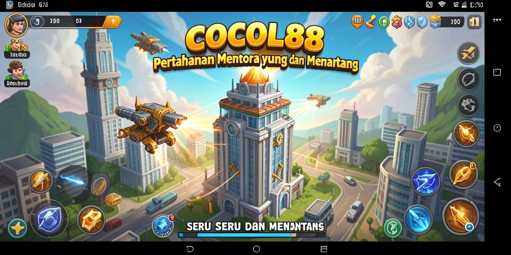 Gameplay COCOL88: Menara pertahanan melawan gelombang musuh.
