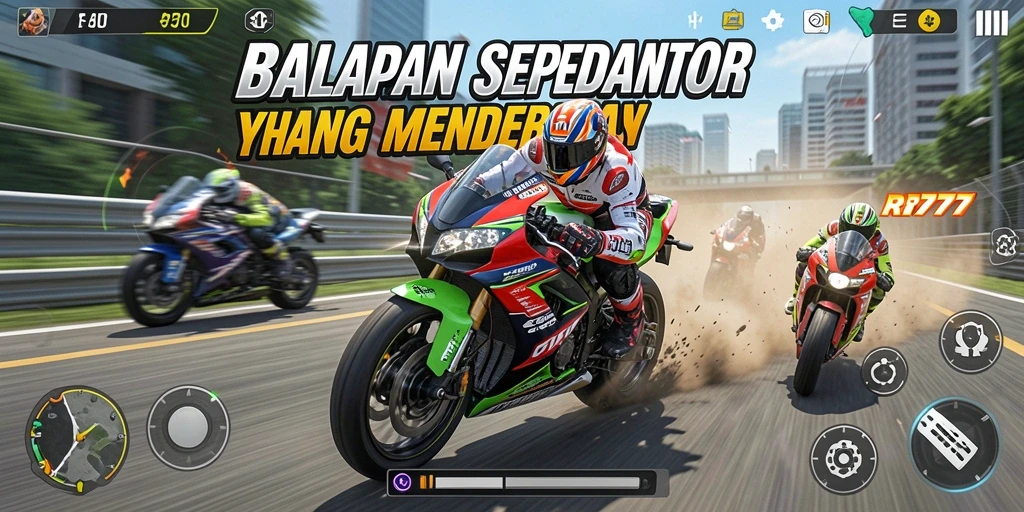Gameplay mendebarkan dengan pertempuran balapan motor yang intens.