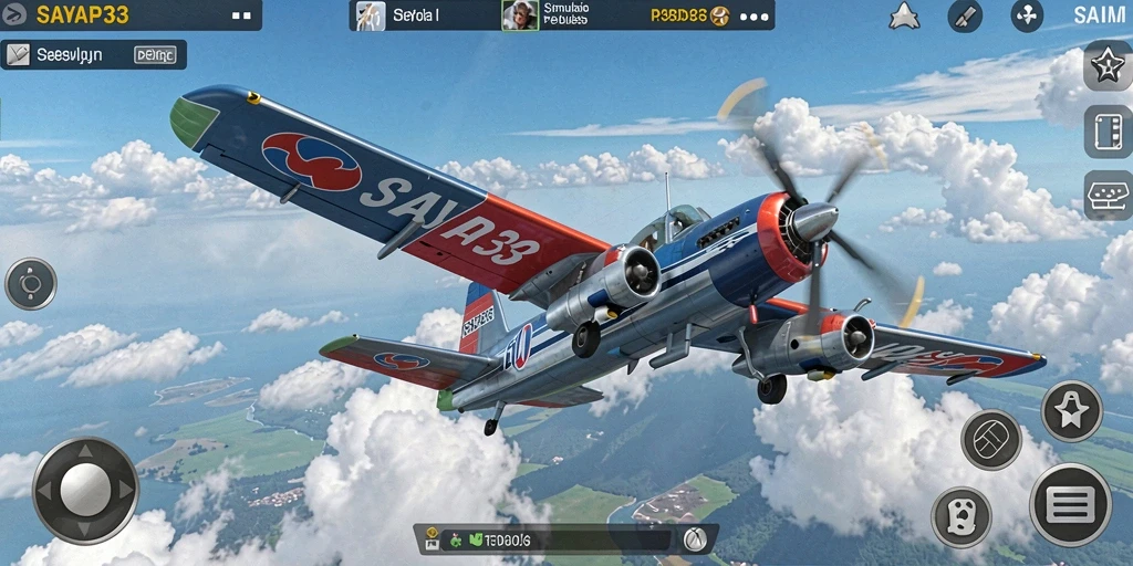 Screenshot gameplay <strong>SAYAP33</strong> menampilkan pesawat terbang dalam aksi.